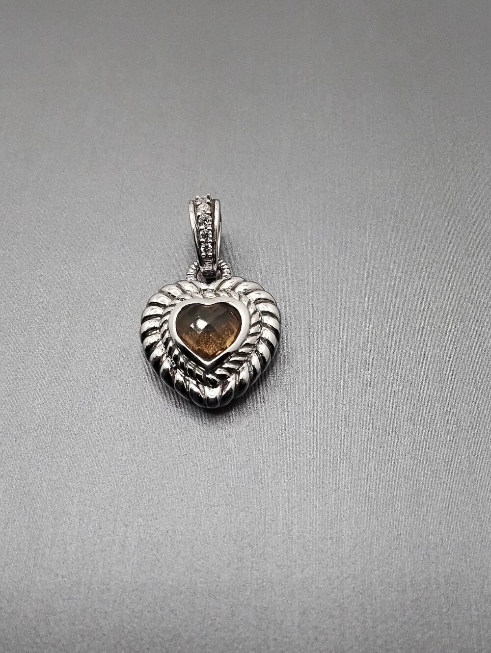 Judith Ripka Heart Shaped 925 Citrine and Diamonique CZ Enhancer Pendant - EUC